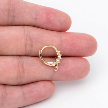 4pcs CZ Pave Clover Leverback Ear Hooks, 18K Gold plated Brass, Earring Component Hooks (GB-1601)