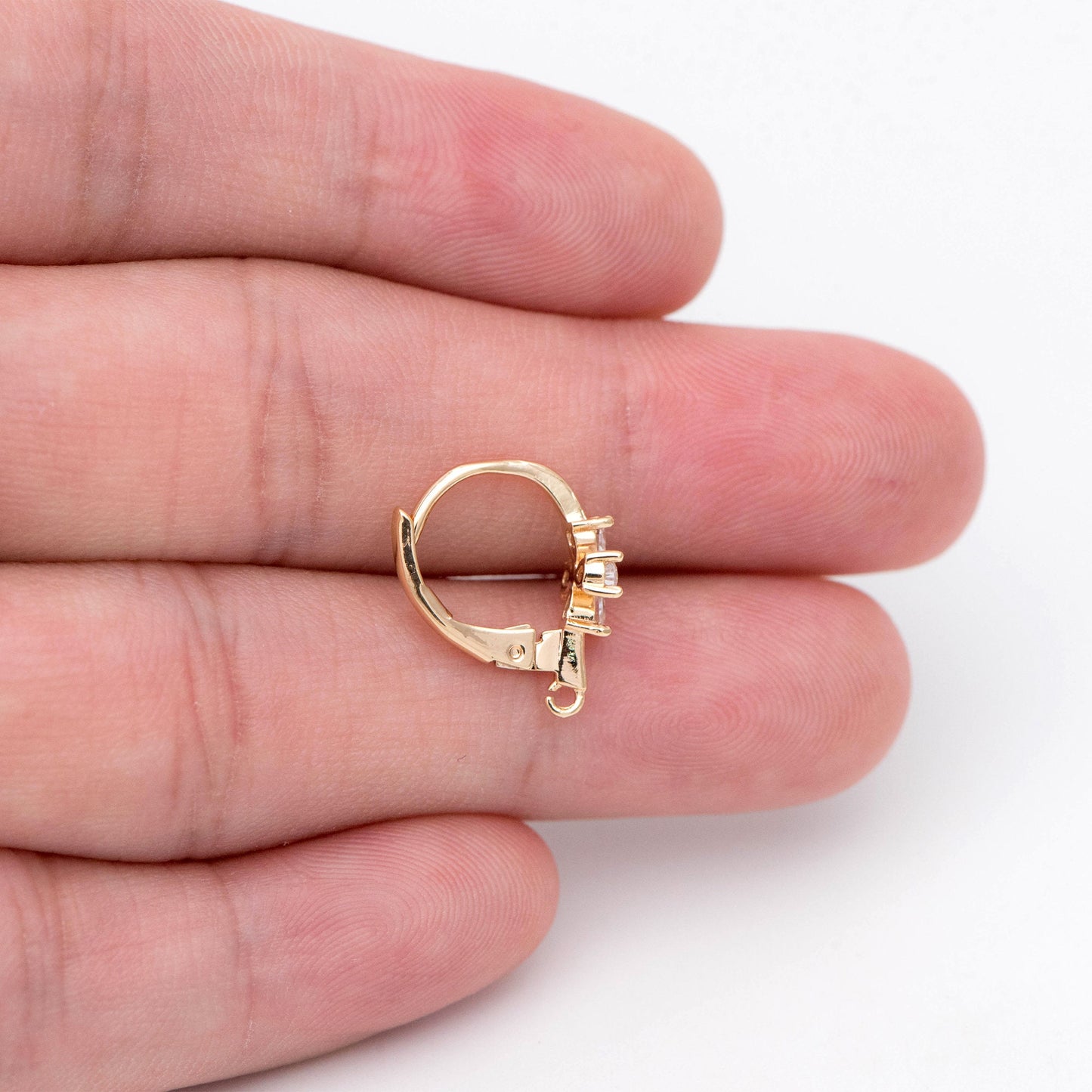 4pcs CZ Pave Clover Leverback Ear Hooks, 18K Gold plated Brass, Earring Component Hooks (GB-1601)