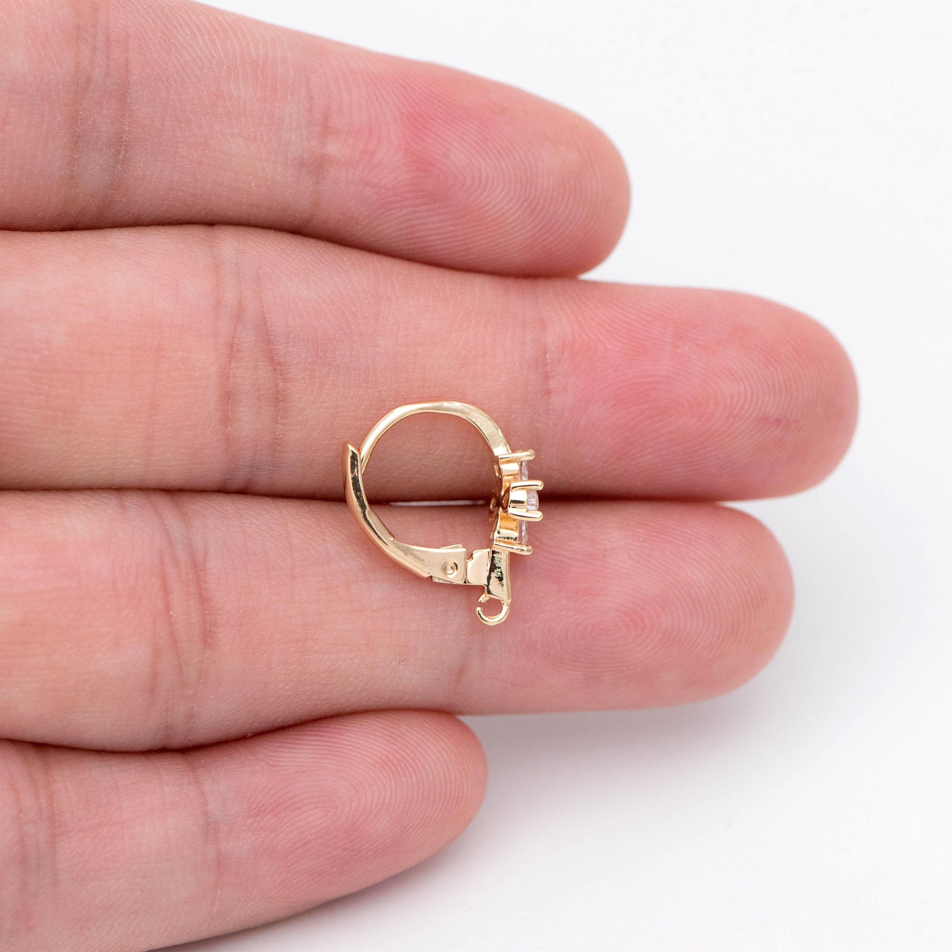 4pcs CZ Pave Clover Leverback Ear Hooks, 18K Gold plated Brass, Earring Component Hooks (GB-1601)