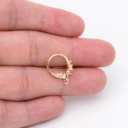 4pcs CZ Pave Clover Leverback Ear Hooks, 18K Gold plated Brass, Earring Component Hooks (GB-1601)