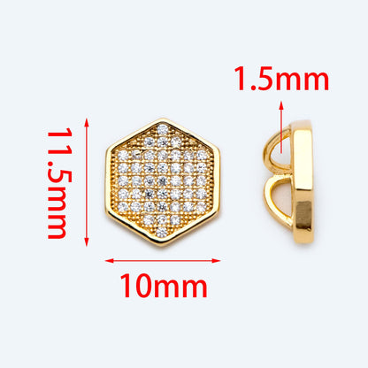 10pcs CZ Pave Hexagon Charm, 18K real Gold plated Brass Pendants (GB-1602)