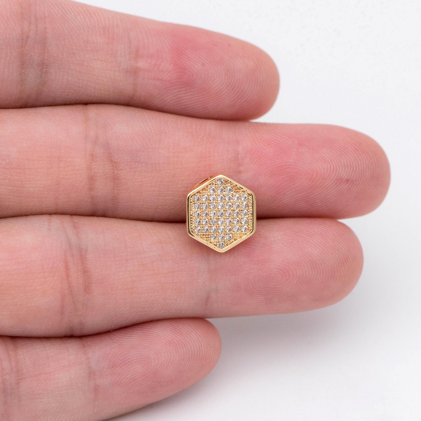 10pcs CZ Pave Hexagon Charm, 18K real Gold plated Brass Pendants (GB-1602)