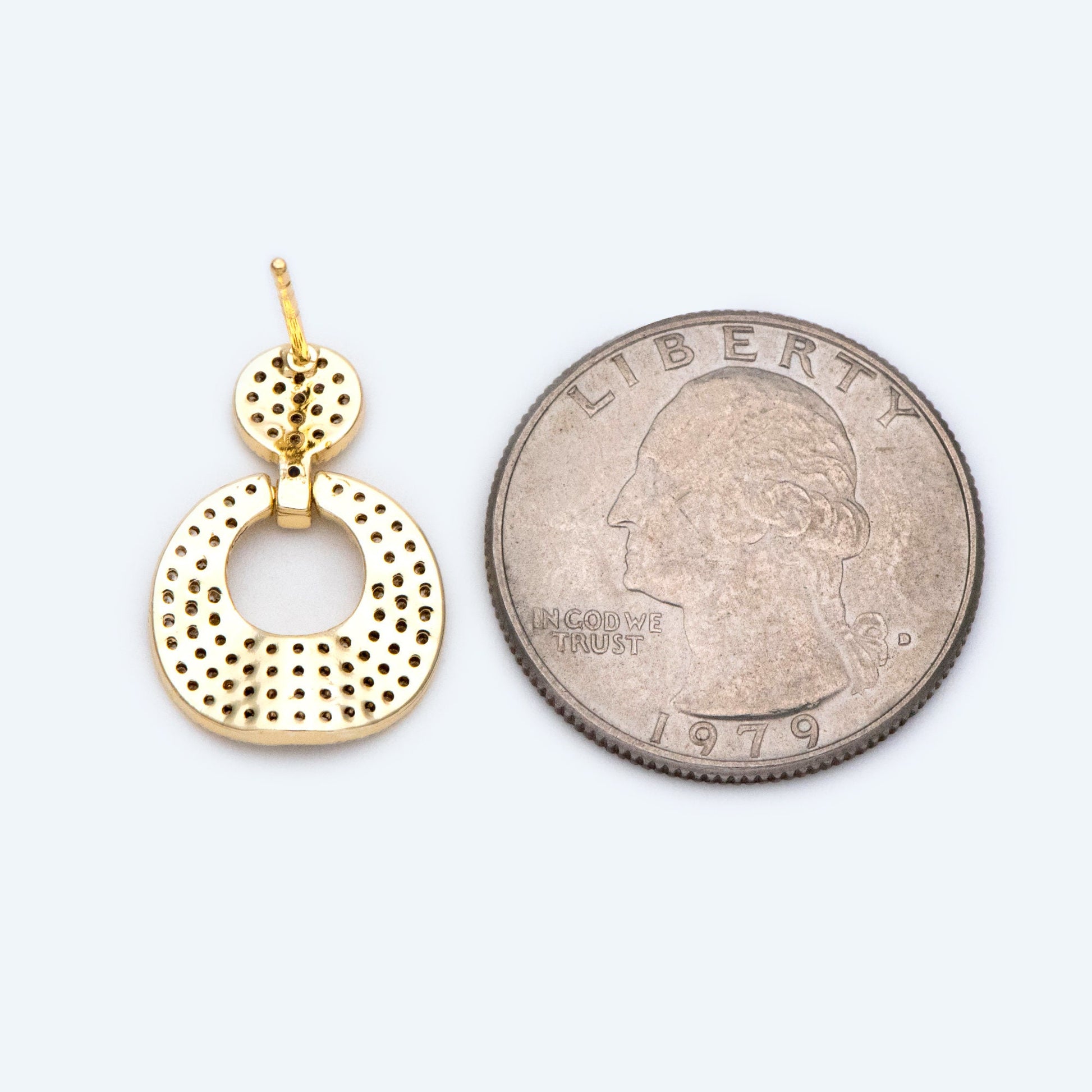 2pcs CZ Pave Round Ear Post, Circle Earring, 18K Gold plated Brass, Jewelry Supply (#GB-1609)