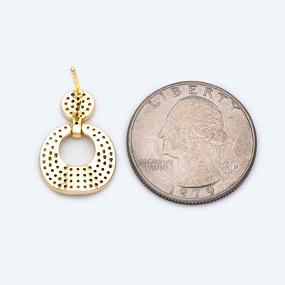 2pcs CZ Pave Round Ear Post, Circle Earring, 18K Gold plated Brass, Jewelry Supply (#GB-1609)
