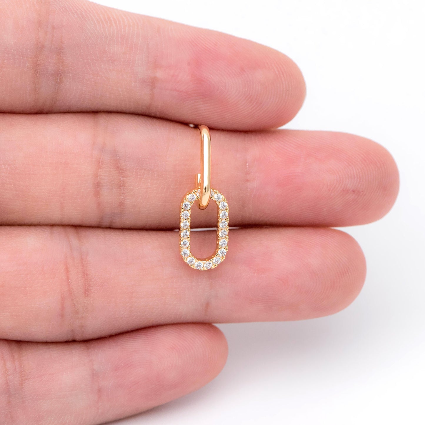 4pcs CZ Pave Oval Ear Posts 22x7mm, 18k Gold Plated Brass, Quality Stud Earring (#GB-1614)