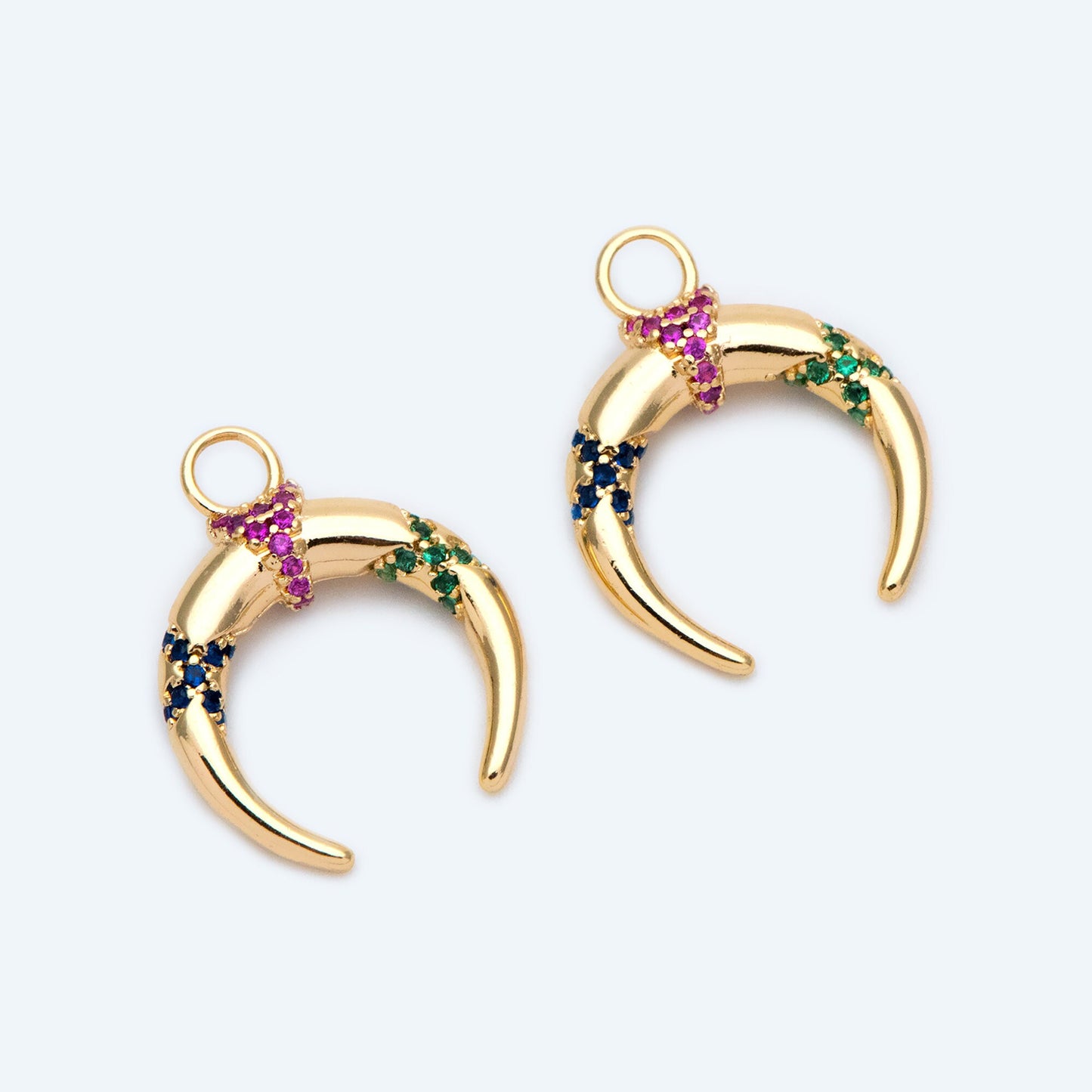 4pcs Colourful CZ pave Gold Crescent Moon Charm 16x20mm, 18K Gold plated Brass, OX Horn Pendant (GB-2394-C2)