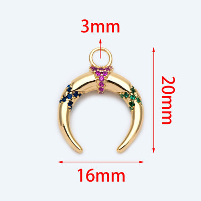 4pcs Colourful CZ pave Gold Crescent Moon Charm 16x20mm, 18K Gold plated Brass, OX Horn Pendant (GB-2394-C2)