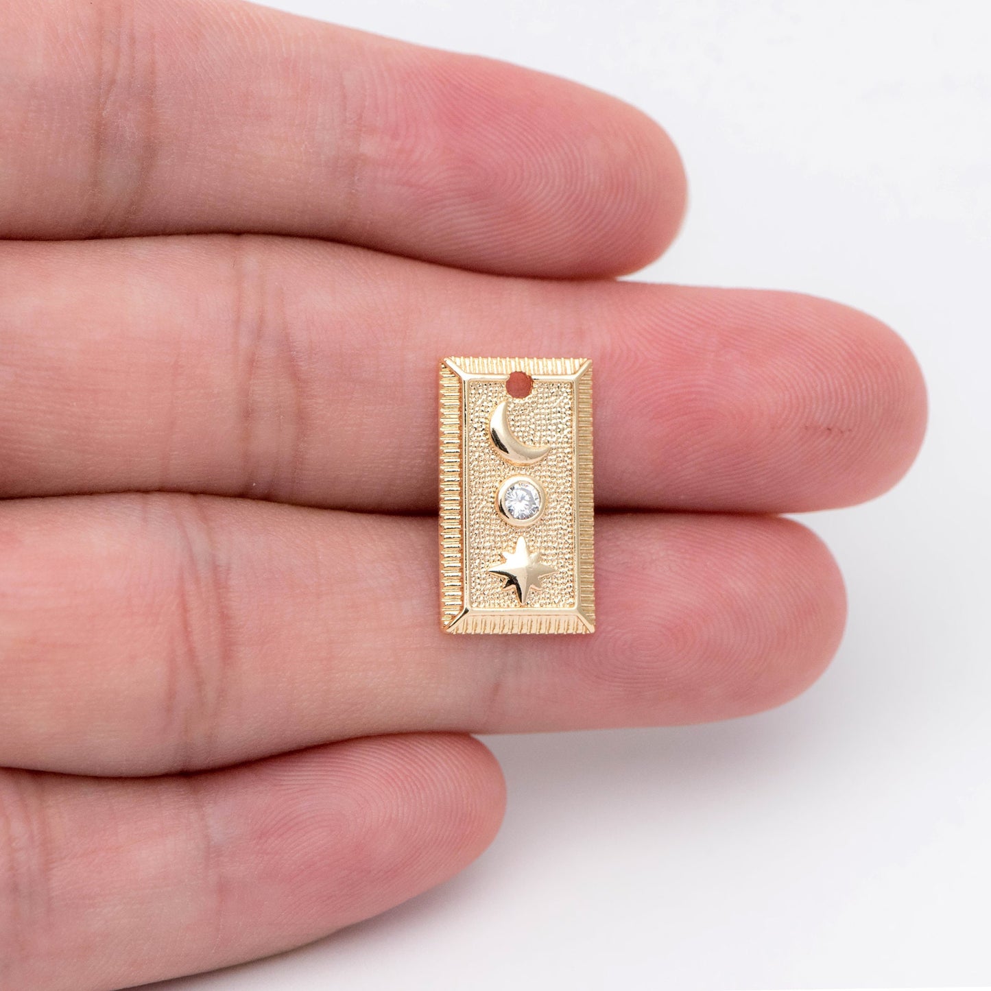 4pcs CZ Pave Gold / Silver Tone Rectangle Moon North Star Charm 18x10mm, 18K Gold plated Brass (GB-2394-B)