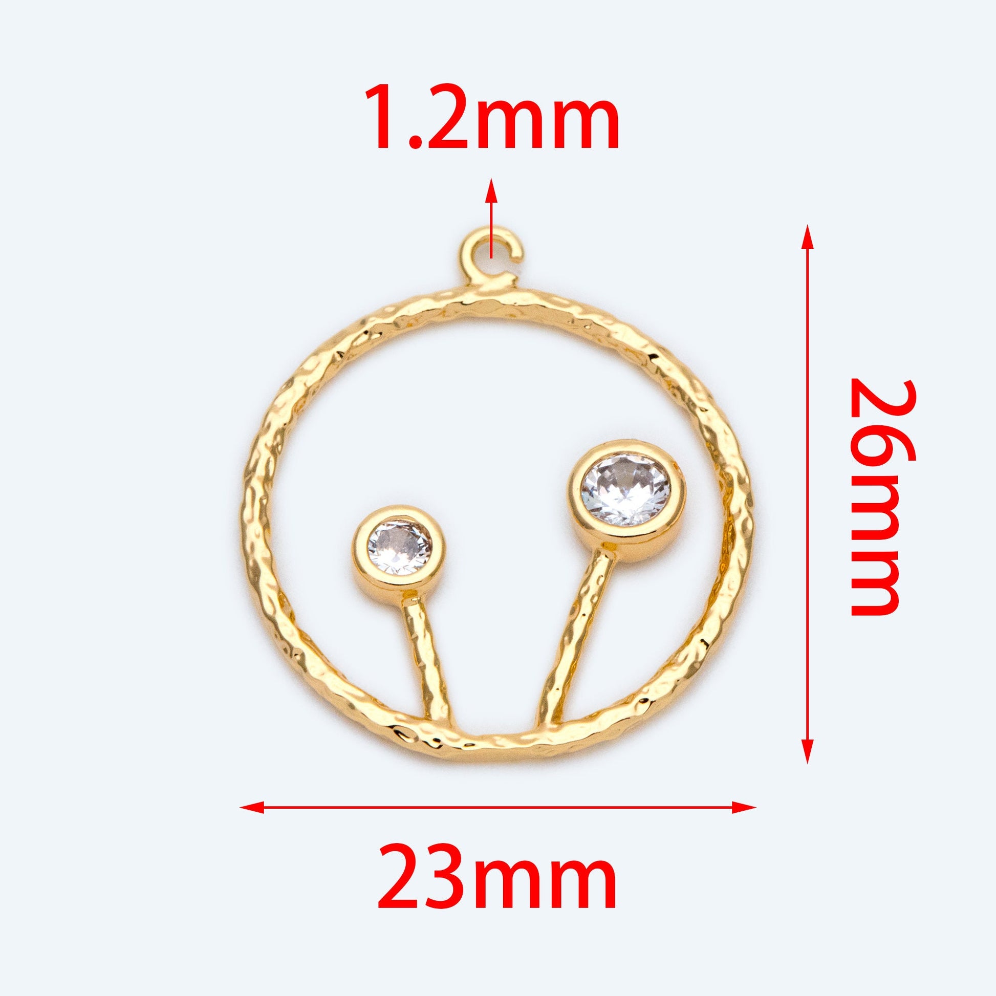 10pcs CZ pave Gold Flower Pendants 26x23mm, 18K Gold plated Brass, Rhinestone Round Loop Circle Charms (GB-1621)