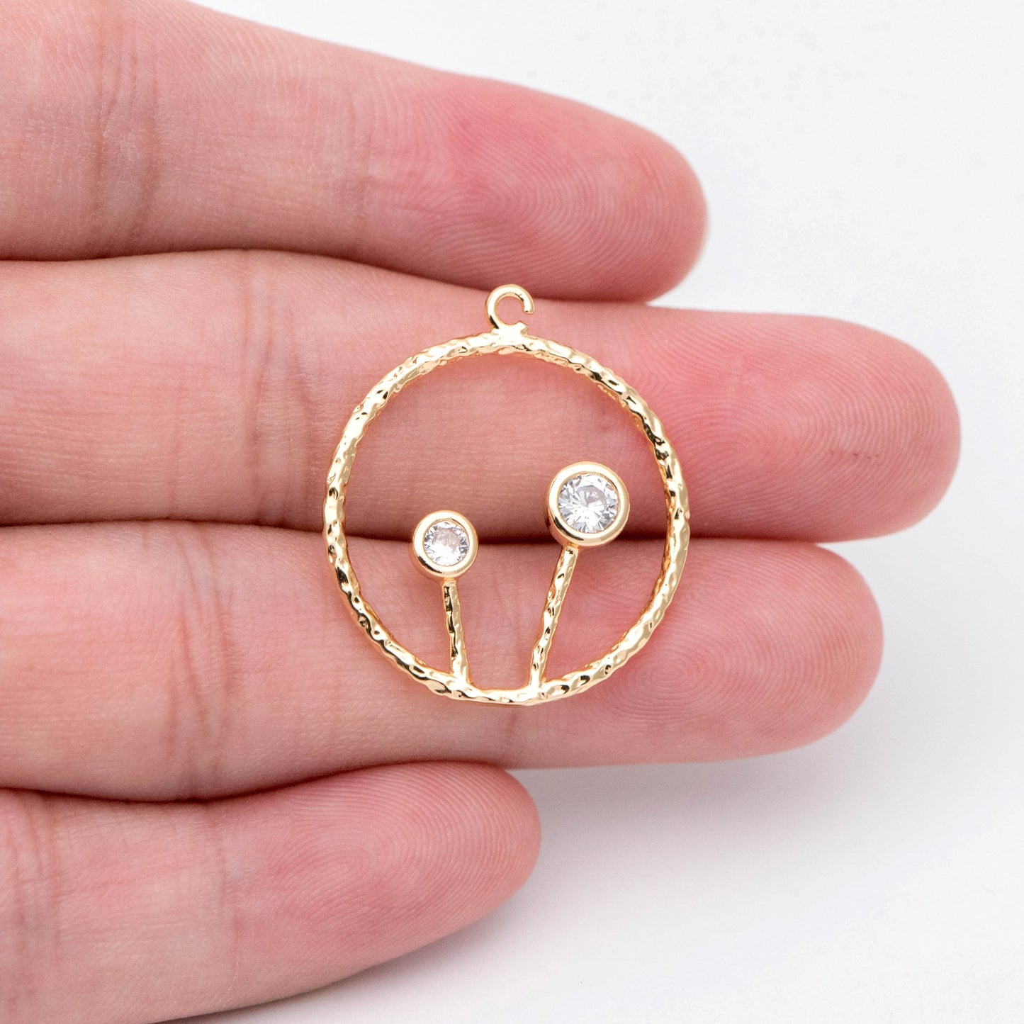 10pcs CZ pave Gold Flower Pendants 26x23mm, 18K Gold plated Brass, Rhinestone Round Loop Circle Charms (GB-1621)