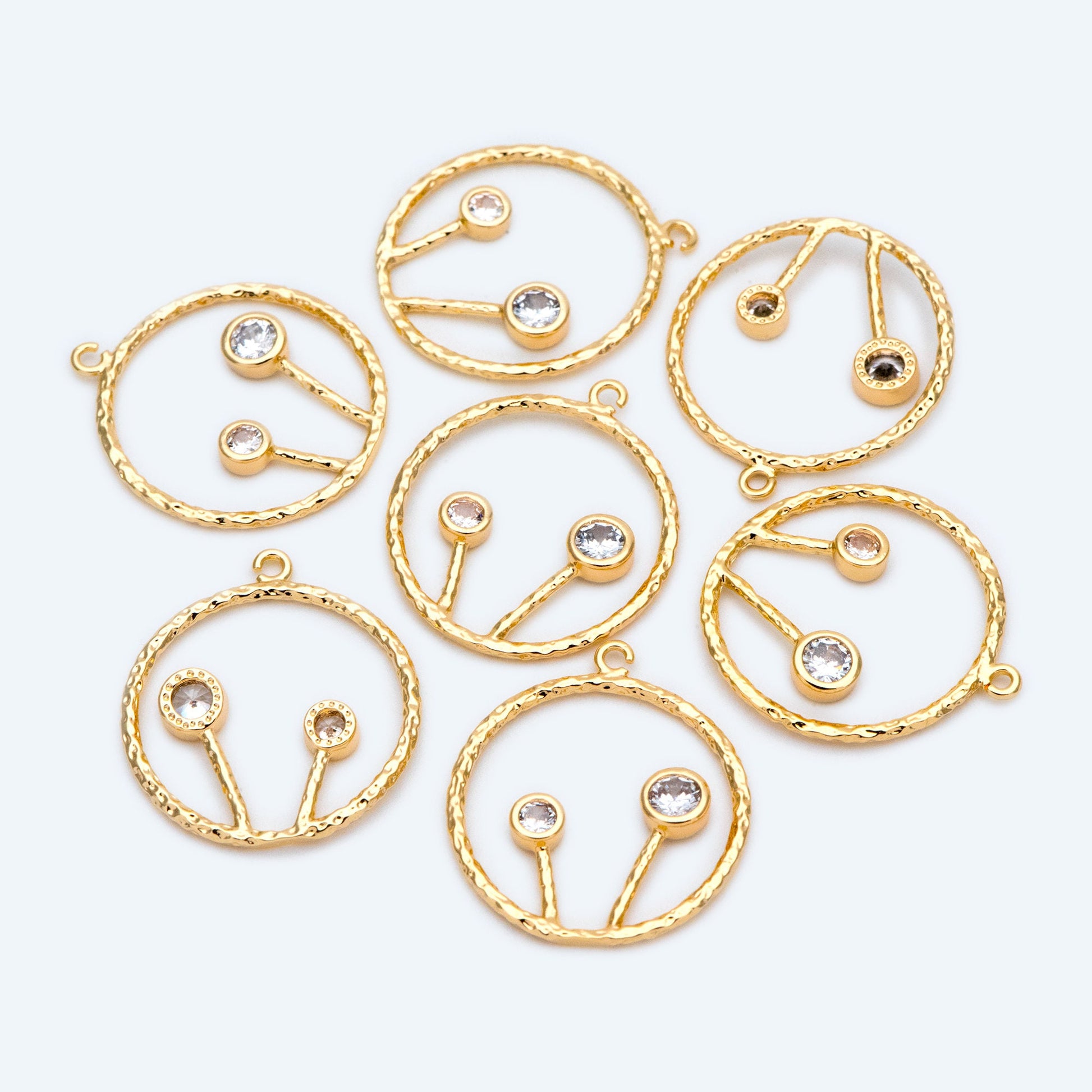 10pcs CZ pave Gold Flower Pendants 26x23mm, 18K Gold plated Brass, Rhinestone Round Loop Circle Charms (GB-1621)