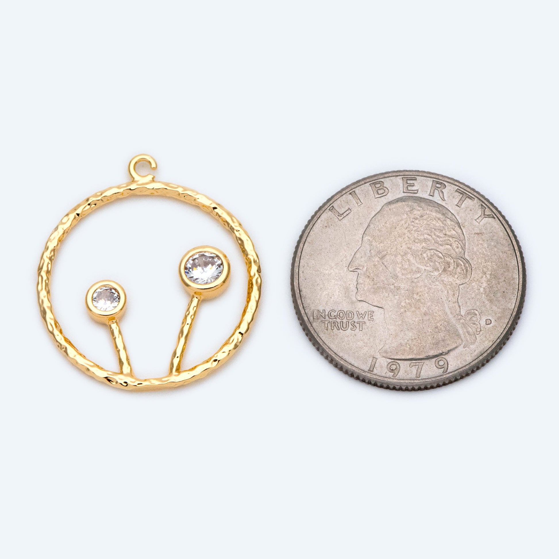 10pcs CZ pave Gold Flower Pendants 26x23mm, 18K Gold plated Brass, Rhinestone Round Loop Circle Charms (GB-1621)