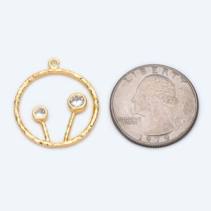 10pcs CZ pave Gold Flower Pendants 26x23mm, 18K Gold plated Brass, Rhinestone Round Loop Circle Charms (GB-1621)