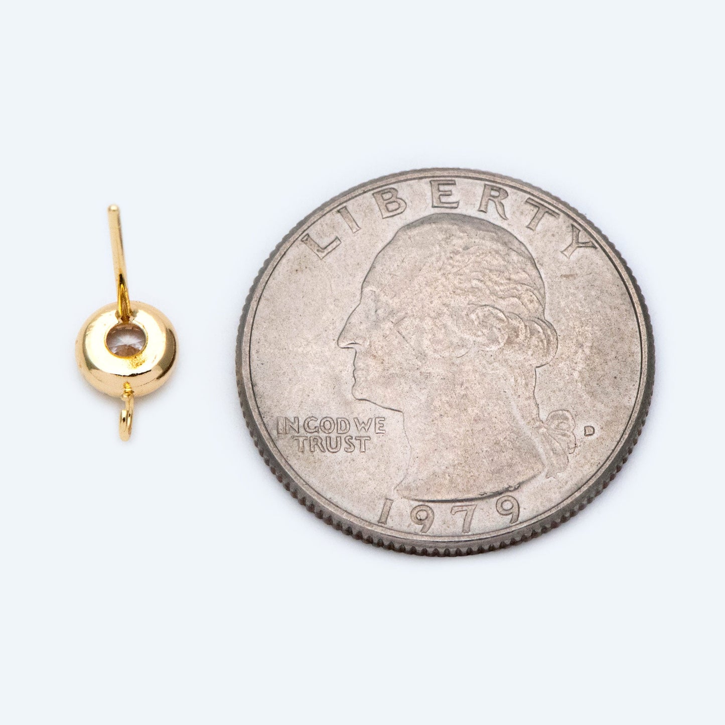 10pcs CZ Pave Gold/ Silver Tone Round Stud Earring with Loop, Gold/ Rhodium Plated Brass Stud Earrings (#GB-1622)