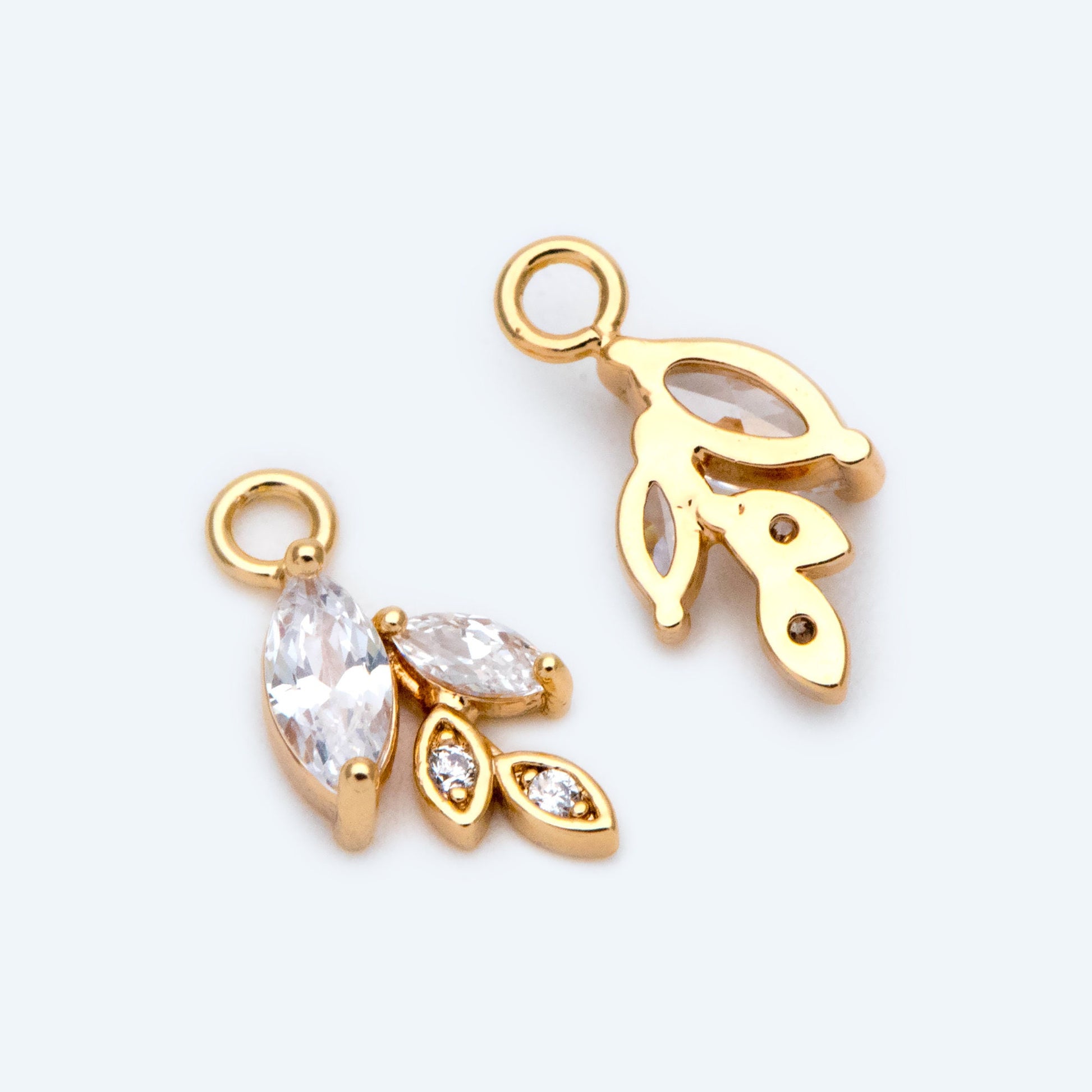 4pcs Gold plated Brass CZ pave Leaf Charms, Leaf Pendants, Earring Findings, Jewelry Making, Jewelry Supplies (GB-4130-D)