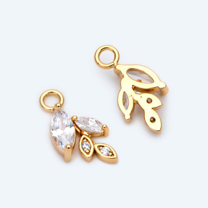 4pcs Gold plated Brass CZ pave Leaf Charms, Leaf Pendants, Earring Findings, Jewelry Making, Jewelry Supplies (GB-4130-D)