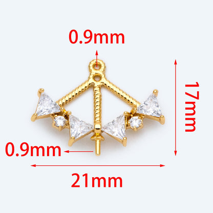 4pcs Gold Triangle Charm with Half Drilled Pearl Peg, Real Gold plated Brass Pendant, Jewelry Supply (GB-1625)