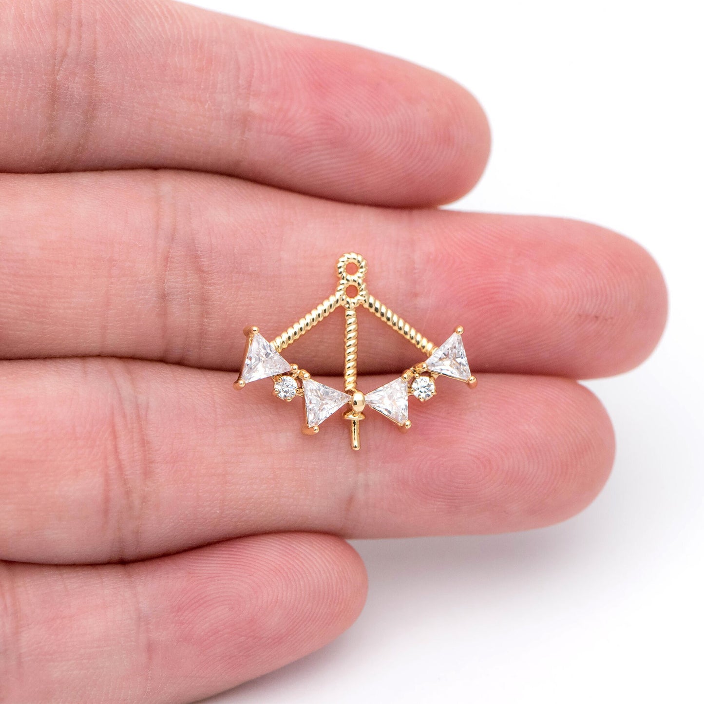 4pcs Gold Triangle Charm with Half Drilled Pearl Peg, Real Gold plated Brass Pendant, Jewelry Supply (GB-1625)