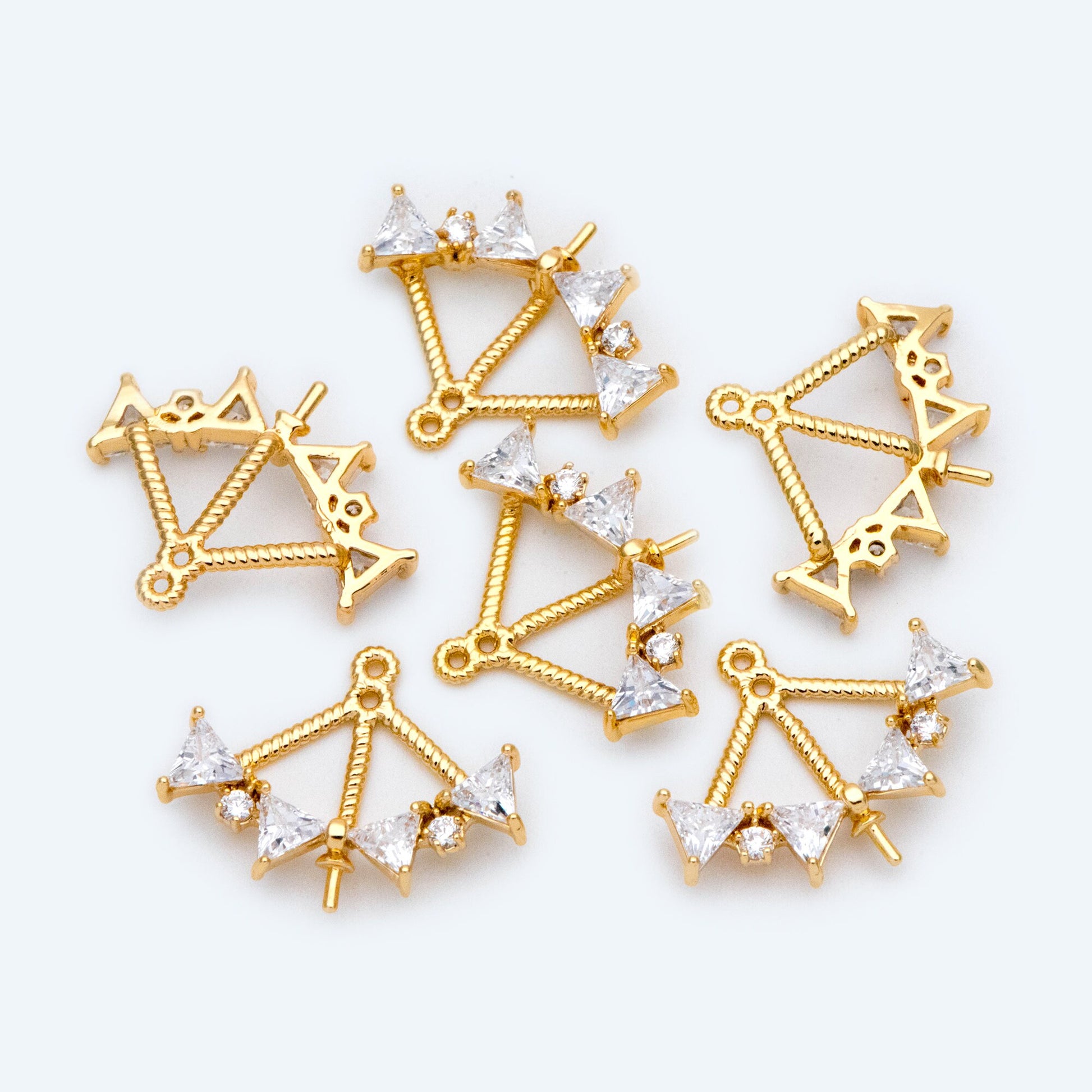 4pcs Gold Triangle Charm with Half Drilled Pearl Peg, Real Gold plated Brass Pendant, Jewelry Supply (GB-1625)