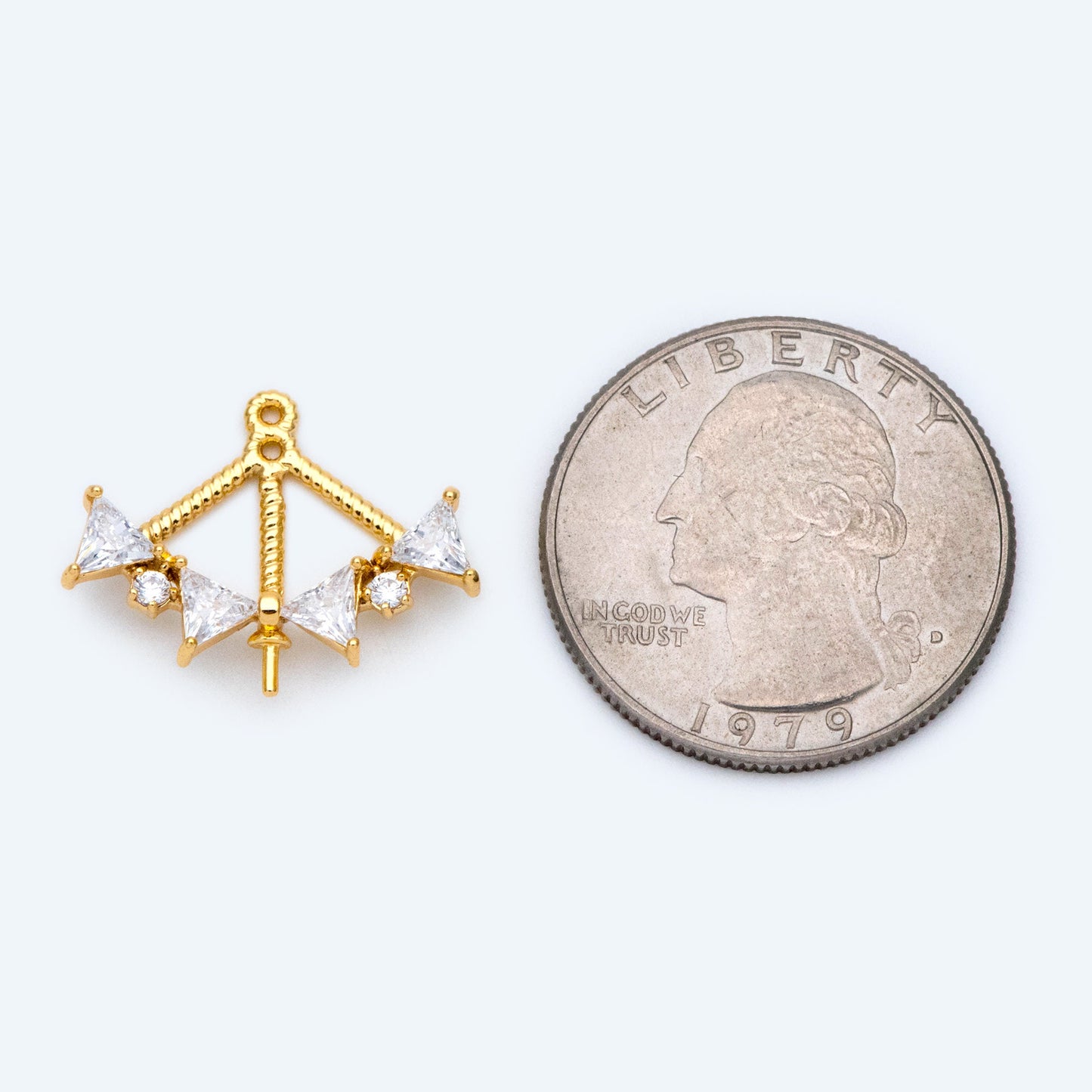 4pcs Gold Triangle Charm with Half Drilled Pearl Peg, Real Gold plated Brass Pendant, Jewelry Supply (GB-1625)
