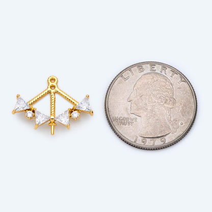 4pcs Gold Triangle Charm with Half Drilled Pearl Peg, Real Gold plated Brass Pendant, Jewelry Supply (GB-1625)