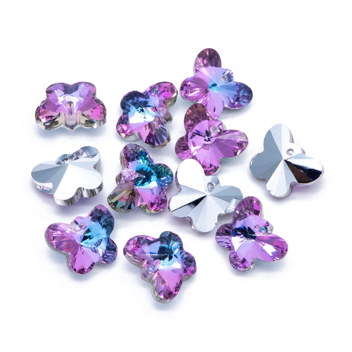 20pcs Crystal Faceted Butterfly Beads 18mm, Glass Butterfly Charm Pendants, (TS-105)