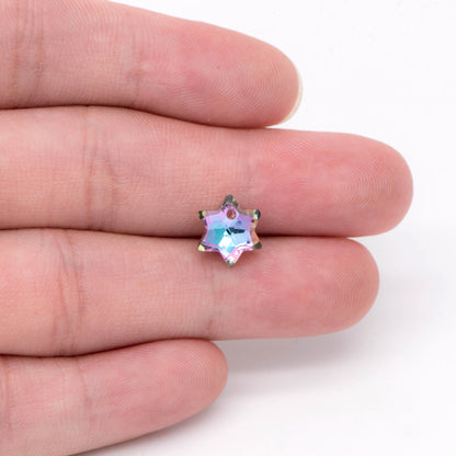 20pcs Faceted Crystal Six-pointed Star beads 10mm, Sparkly Glass Hexagon Charms, Hexagonal Star Pendants, Purple Blue (TS109-1)