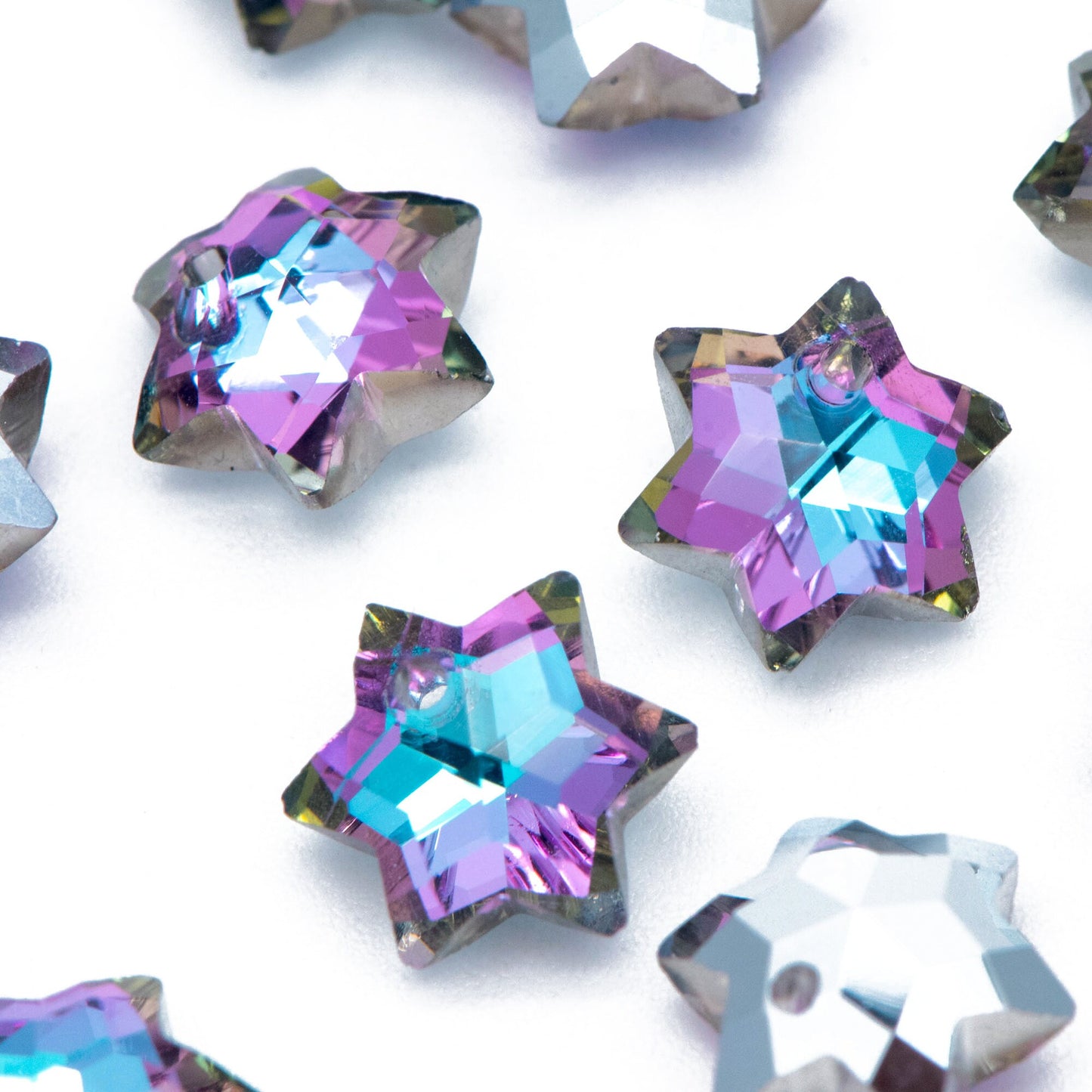 20pcs Faceted Crystal Six-pointed Star beads 10mm, Sparkly Glass Hexagon Charms, Hexagonal Star Pendants, Purple Blue (TS109-1)