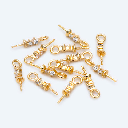 10pcs CZ Pave Gold Pearl Setting, DIY Charm Drop Bail, Peg Pearl Findings (GB-1628)