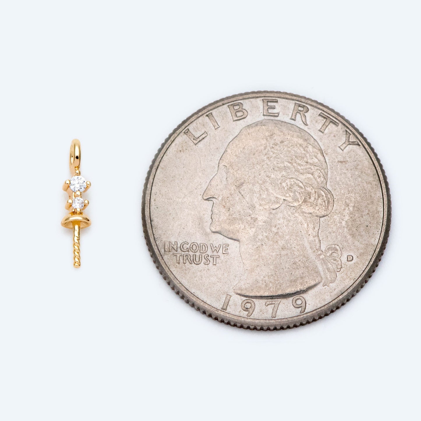 10pcs CZ Pave Gold Pearl Setting, DIY Charm Drop Bail, Peg Pearl Findings (GB-1628)