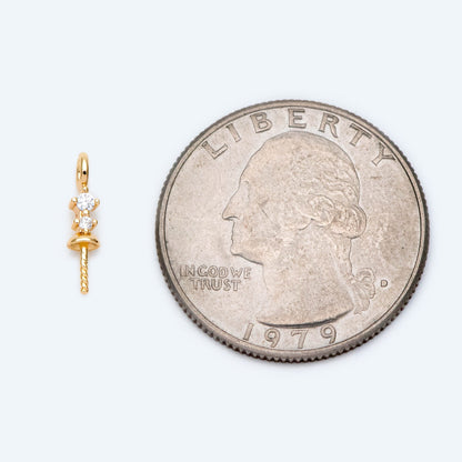 10pcs CZ Pave Gold Pearl Setting, DIY Charm Drop Bail, Peg Pearl Findings (GB-1628)