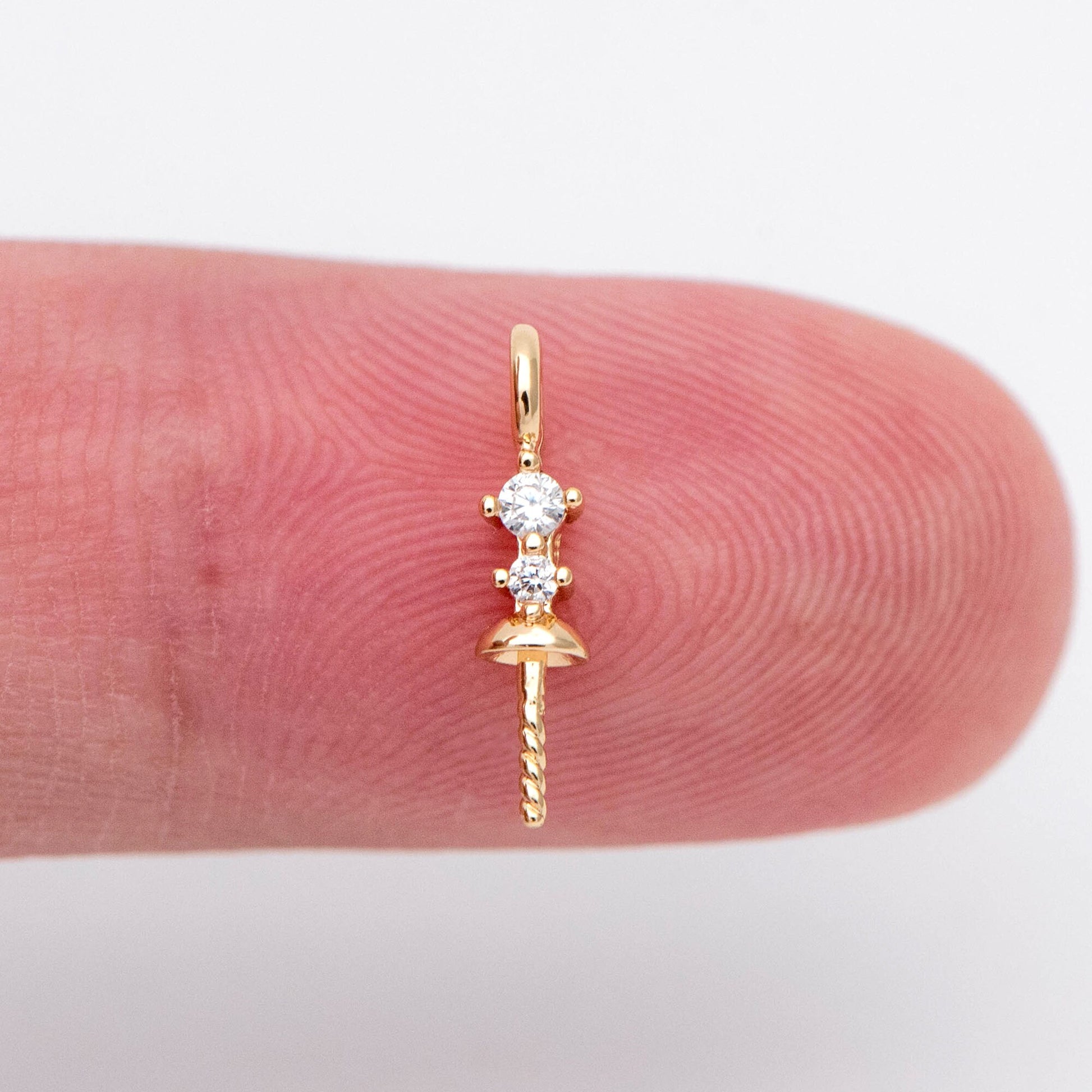 10pcs CZ Pave Gold Pearl Setting, DIY Charm Drop Bail, Peg Pearl Findings (GB-1628)