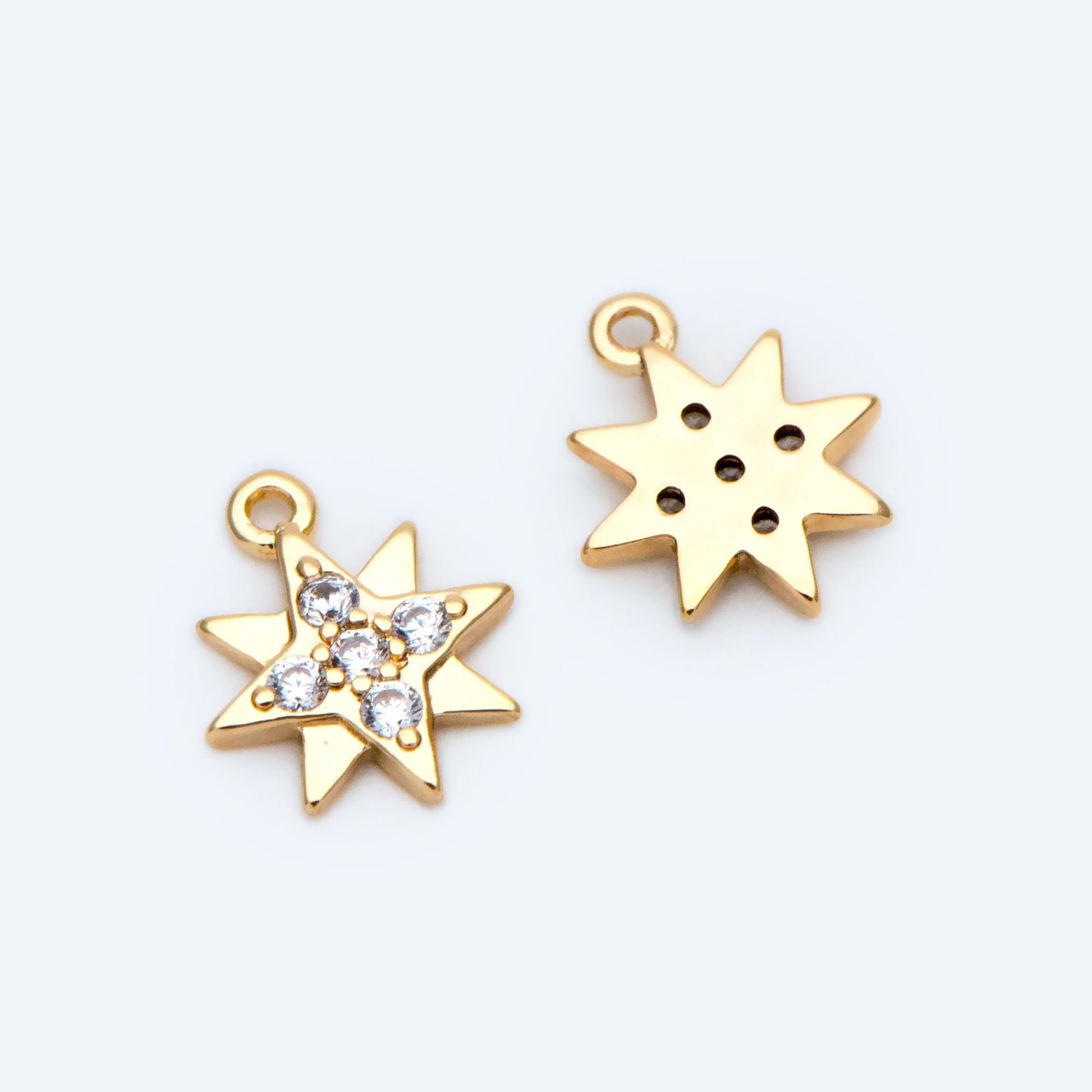 10pcs North Star Charm 7x8.5mm, CZ Pave Mini Star Pendant, Gold plated Brass (GB-924-E)
