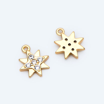 10pcs North Star Charm 7x8.5mm, CZ Pave Mini Star Pendant, Gold plated Brass (GB-924-E)