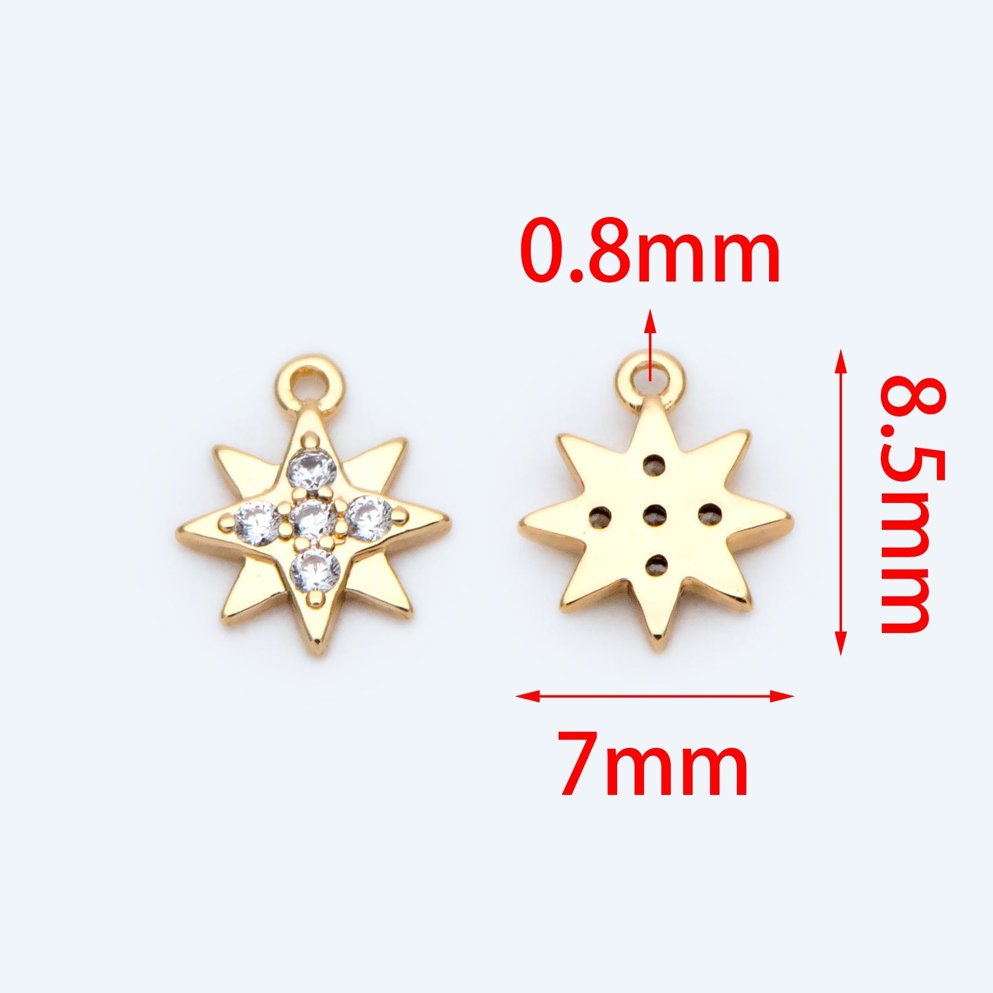 10pcs North Star Charm 7x8.5mm, CZ Pave Mini Star Pendant, Gold plated Brass (GB-924-E)