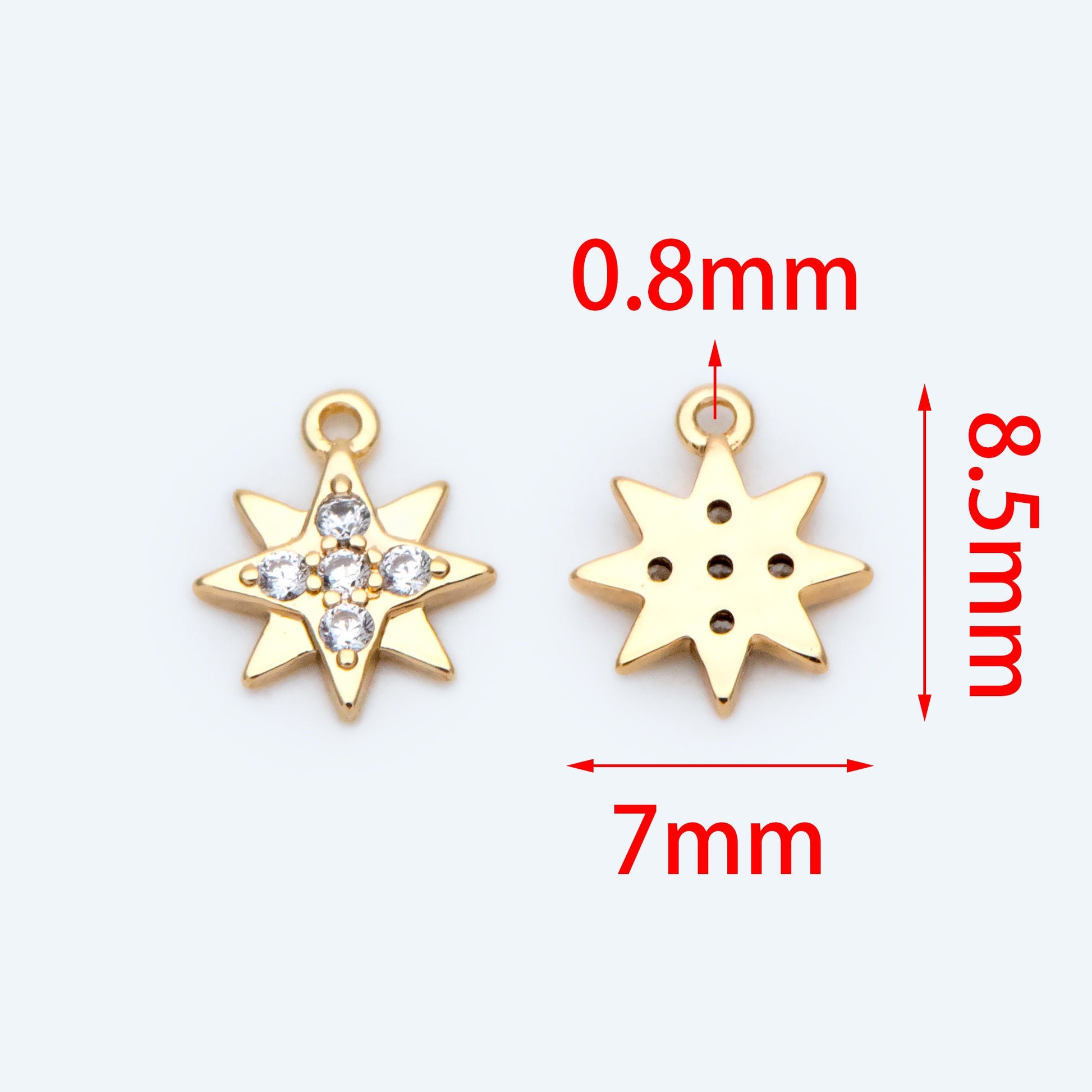 10pcs North Star Charm 7x8.5mm, CZ Pave Mini Star Pendant, Gold plated Brass (GB-924-E)
