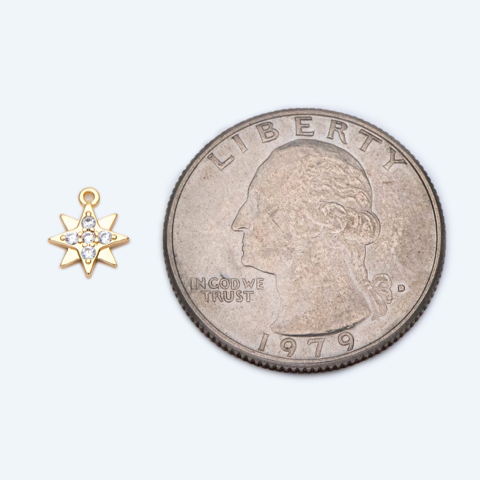 10pcs North Star Charm 7x8.5mm, CZ Pave Mini Star Pendant, Gold plated Brass (GB-924-E)