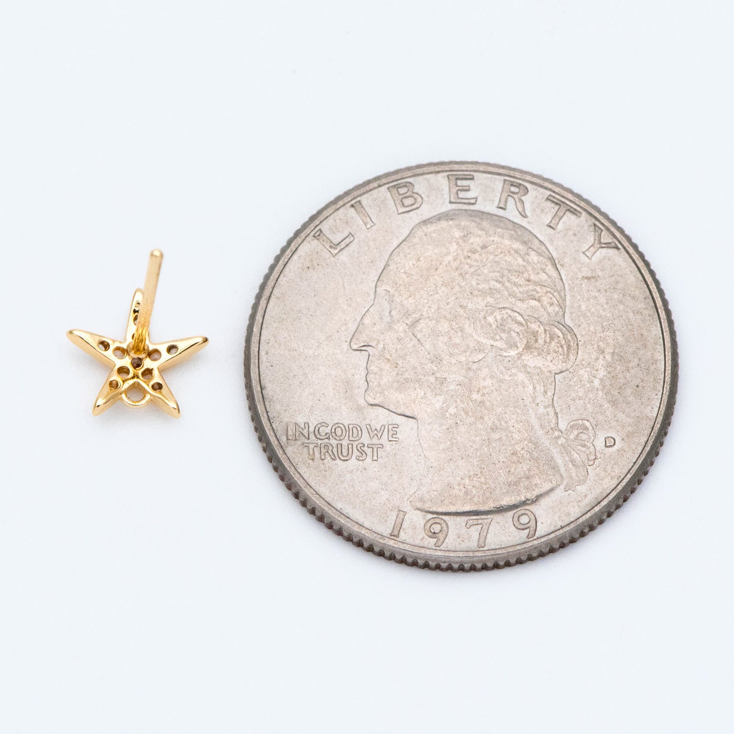 10pcs CZ Pave Starfish Earring with Loop, Real Gold Plated Brass Star Stud Earrings (#GB-1633)