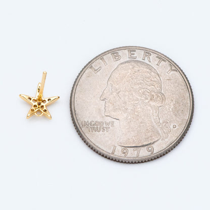 10pcs CZ Pave Starfish Earring with Loop, Real Gold Plated Brass Star Stud Earrings (#GB-1633)