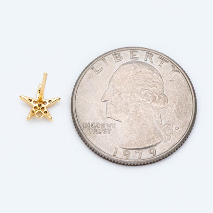 10pcs CZ Pave Starfish Earring with Loop, Real Gold Plated Brass Star Stud Earrings (#GB-1633)