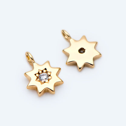 10pcs CZ Pave Gold Sun Charm 8x6mm, Real Gold plated Brass(GB-1658-A)