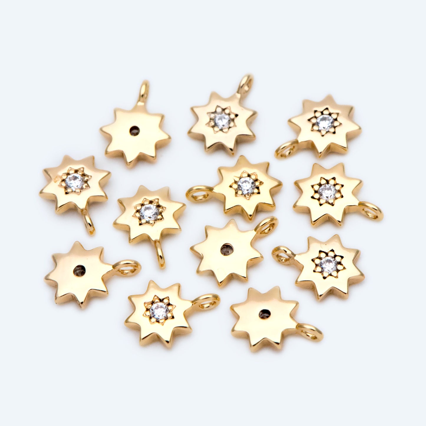 10pcs CZ Pave Gold Sun Charm 8x6mm, Real Gold plated Brass(GB-1658-A)