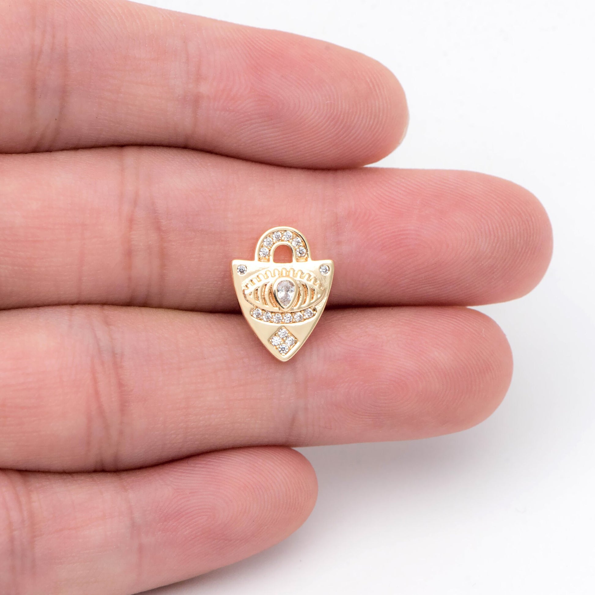 4pcs Dainty Shield Charm, Cz Shield pendant, Micro Pave Evil Eye Charm Protection Jewelry Supply(GB-1819-F)