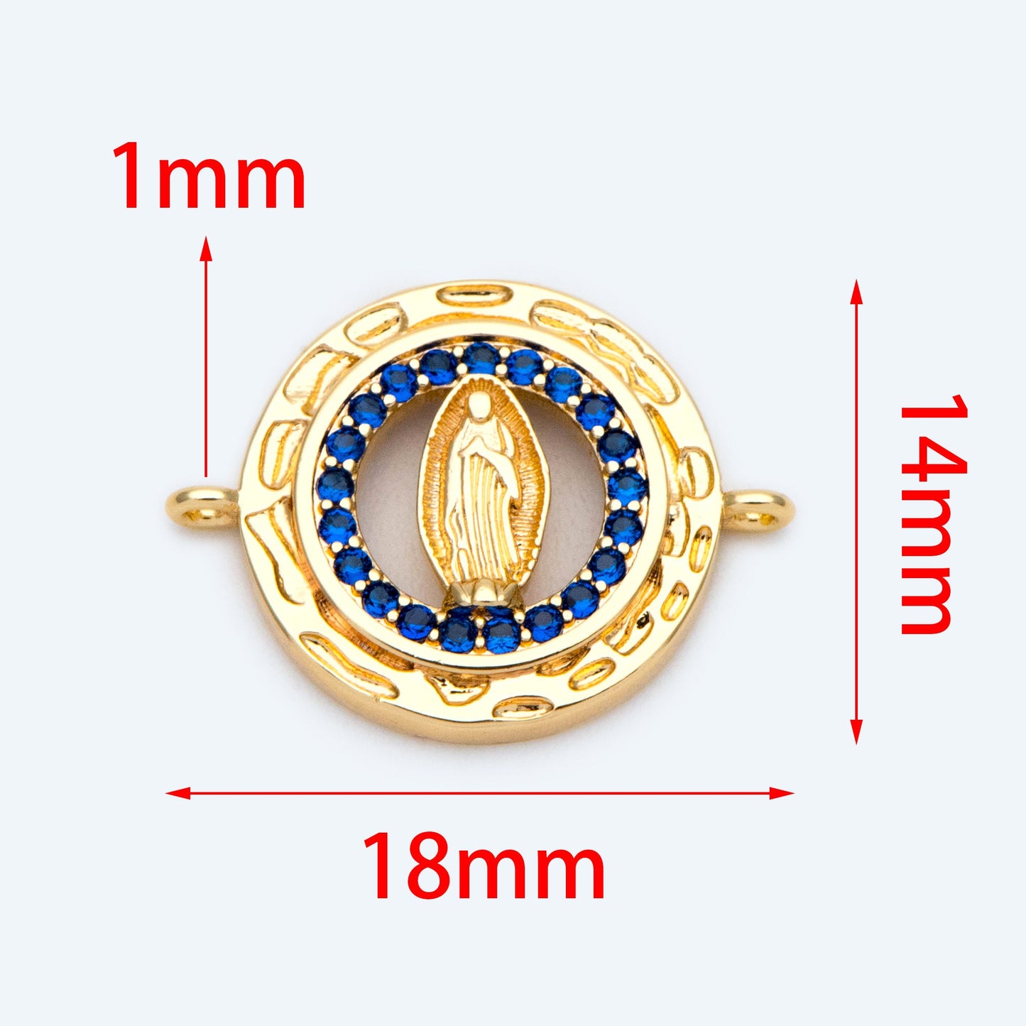 4pcs CZ pave Gold Hollow Virgin Mother Mary Connectors, Catholic Baptism Lady Guadalupe Charm, Medallion Religious Jewelry Craft (GB-4395-B)