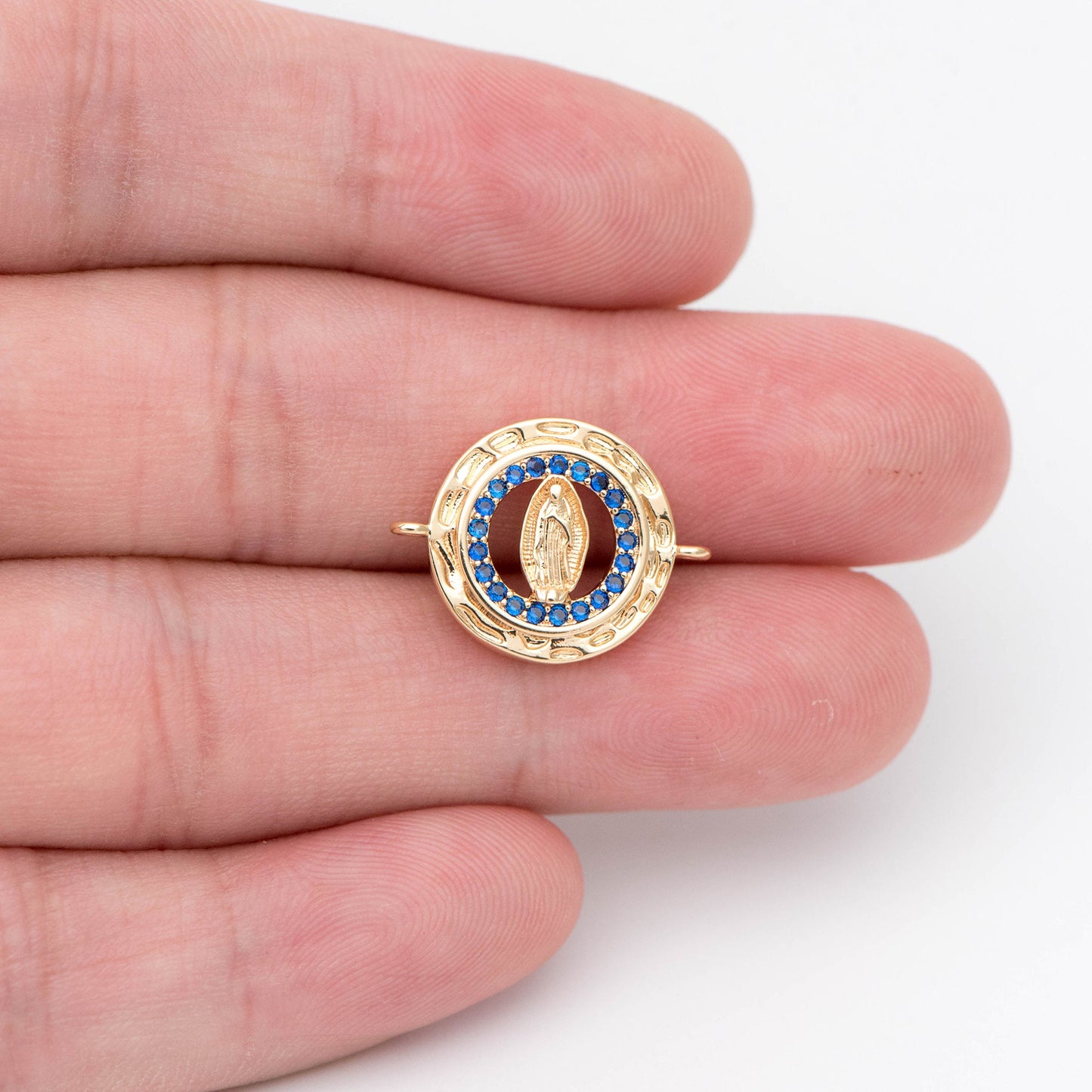 4pcs CZ pave Gold Hollow Virgin Mother Mary Connectors, Catholic Baptism Lady Guadalupe Charm, Medallion Religious Jewelry Craft (GB-4395-B)