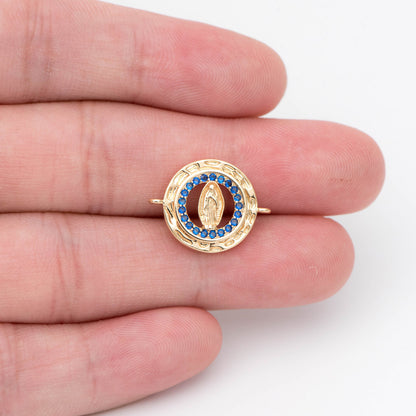 4pcs CZ pave Gold Hollow Virgin Mother Mary Connectors, Catholic Baptism Lady Guadalupe Charm, Medallion Religious Jewelry Craft (GB-4395-B)