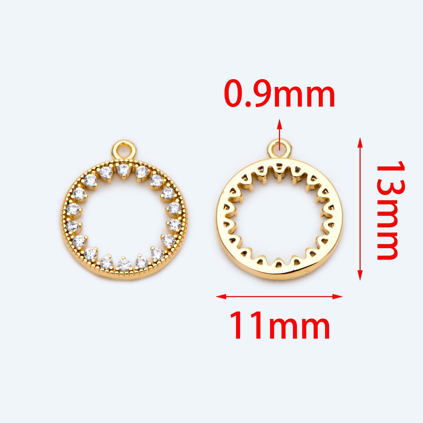4pcs CZ pave Gold/ Silver Ring Charm 11x13mm, 18K Gold/ Rhodium plated Brass, Rhinestone Round Loop Circle Charm (GB-1641)