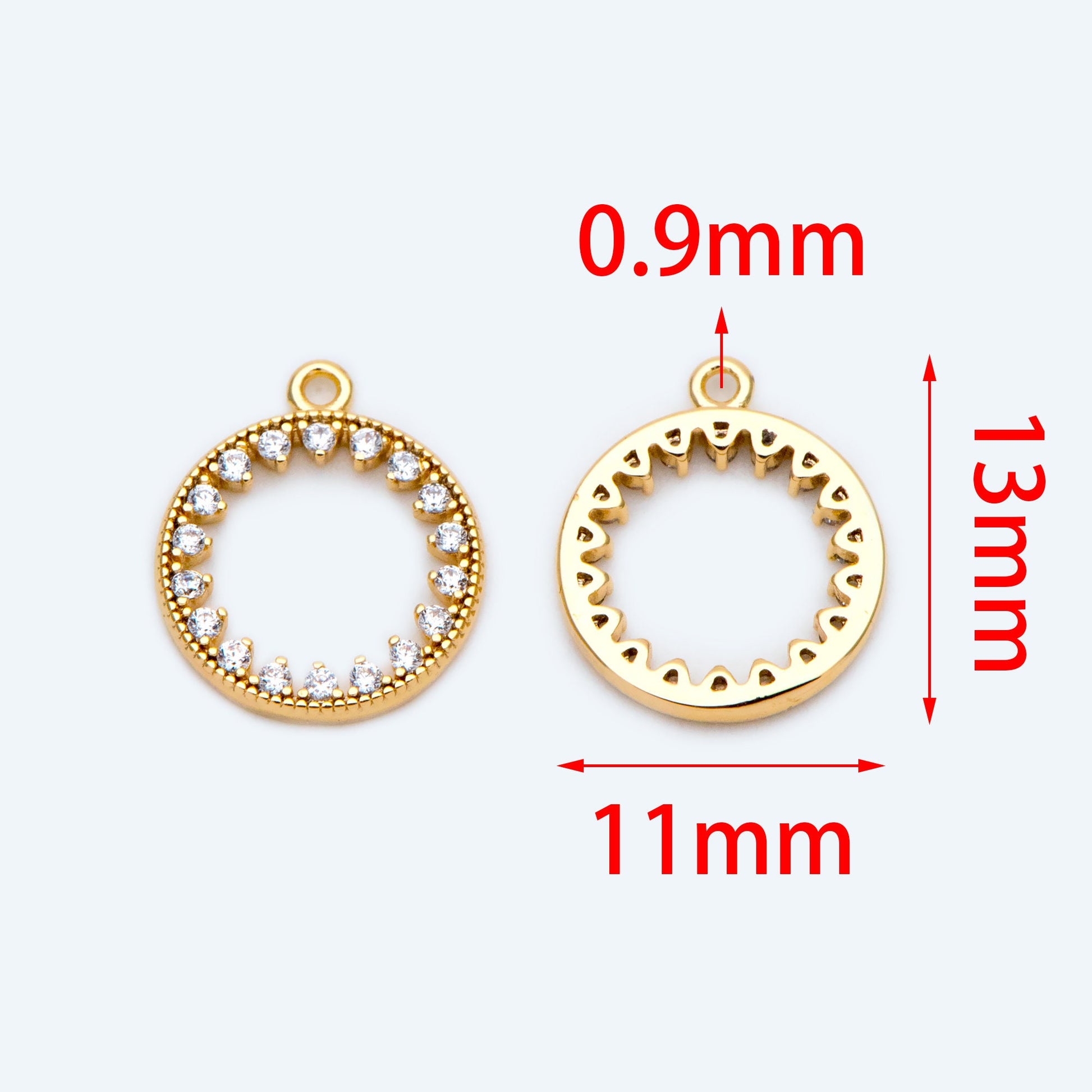 4pcs CZ pave Gold/ Silver Ring Charm 11x13mm, 18K Gold/ Rhodium plated Brass, Rhinestone Round Loop Circle Charm (GB-1641)