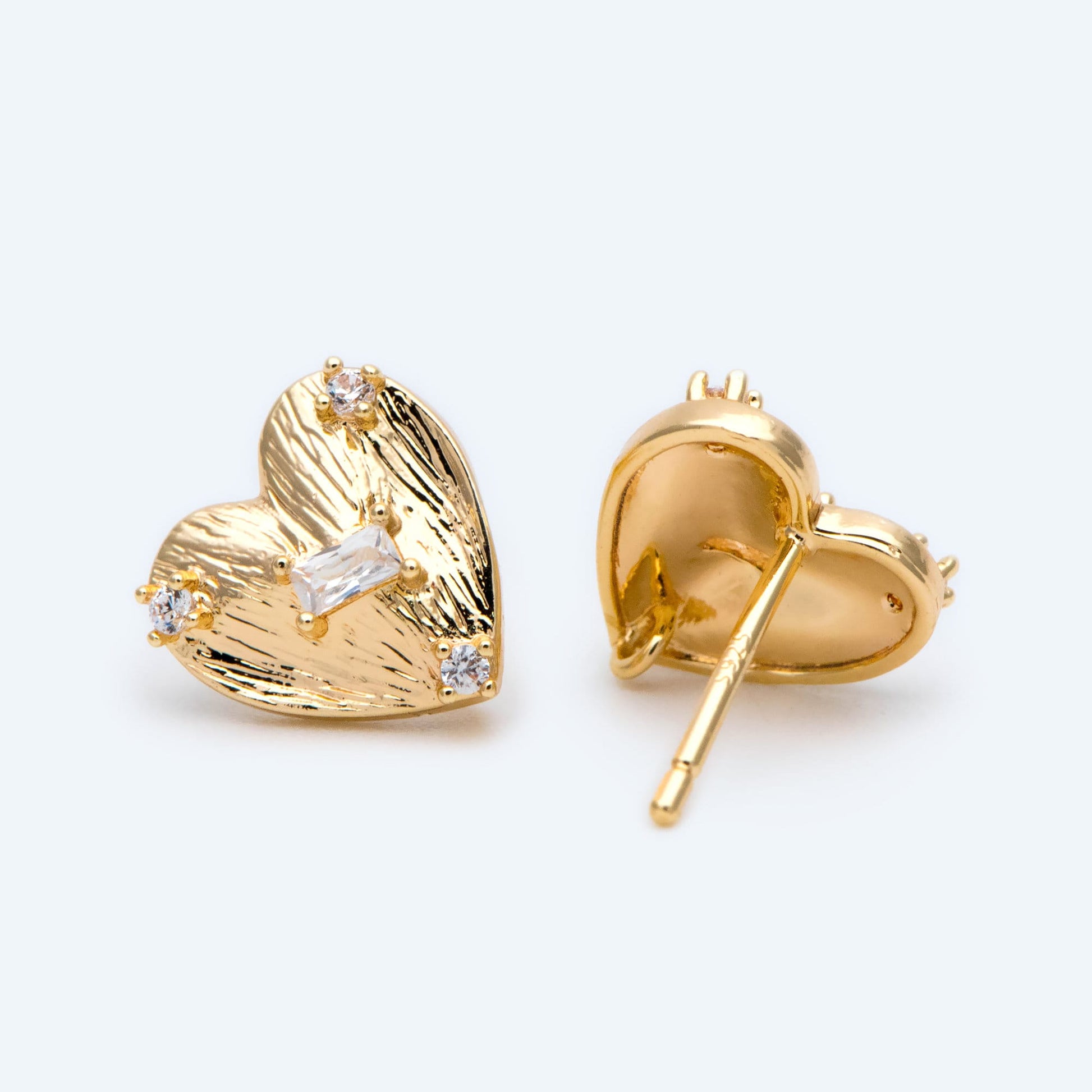 10pcs Gold Heart Earring with Loop, 18K Gold plated Brass, CZ pave Stud Earring Components (GB-1640)