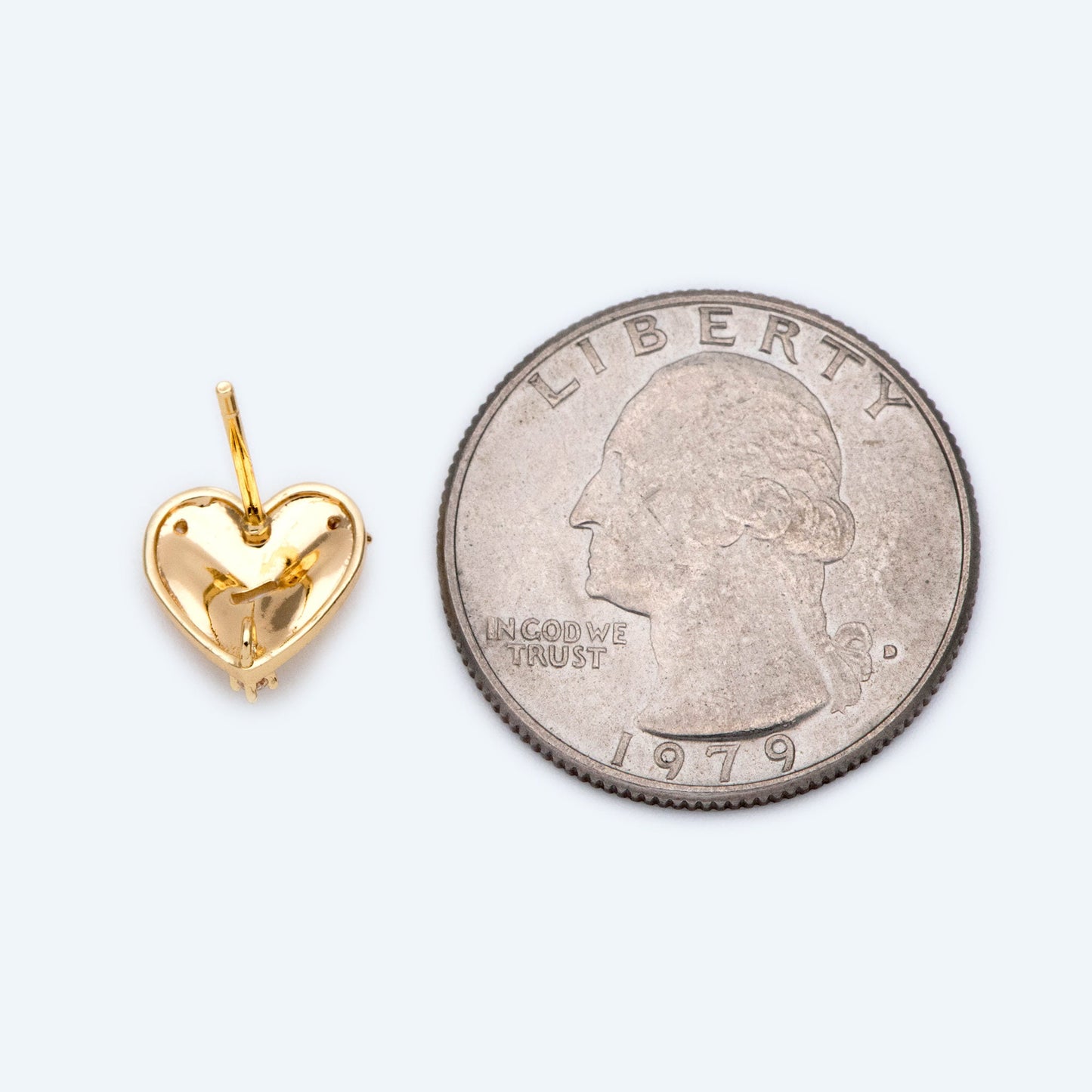 10pcs Gold Heart Earring with Loop, 18K Gold plated Brass, CZ pave Stud Earring Components (GB-1640)